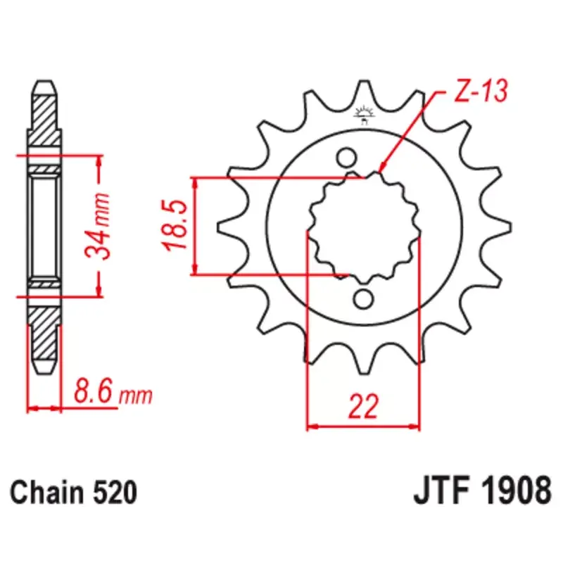 JT Sprockets 1126794001 Pignon JT SPROCKETS acier anti-bruit 1908 - 520 Nouvelle Collection