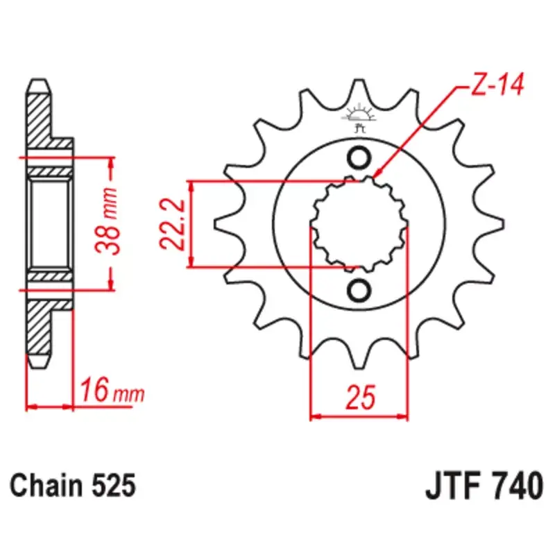 Must-Have JT Sprockets 1126803001 Pignon JT SPROCKETS acier anti-bruit 740 - 525