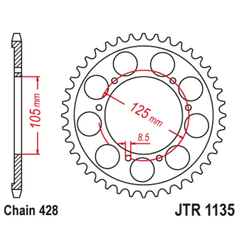 JT Sprockets 1126650002 Couronne JT SPROCKETS acier standard 1135 - 428 Prix Cassé