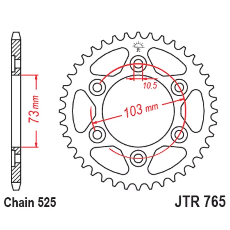 JT Sprockets 1126653002 Couronne JT SPROCKETS acier standard 765 - 525 Affaire À Saisir