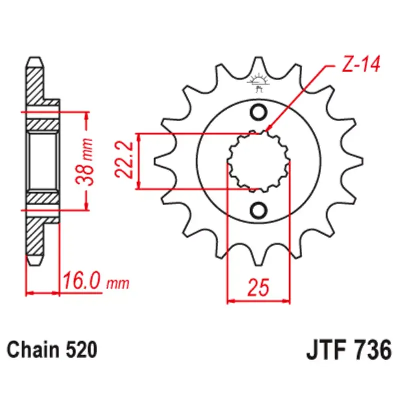 JT Sprockets 1130489001 Pignon JT SPROCKETS acier anti-bruit 736 - 520 Livraison Express