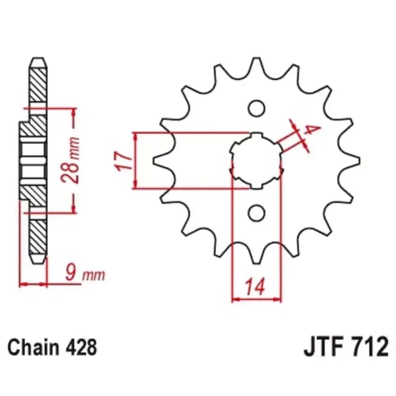 JT Sprockets 1129690001 Pignon JT SPROCKETS acier standard 712 - 428 Meilleur Choix