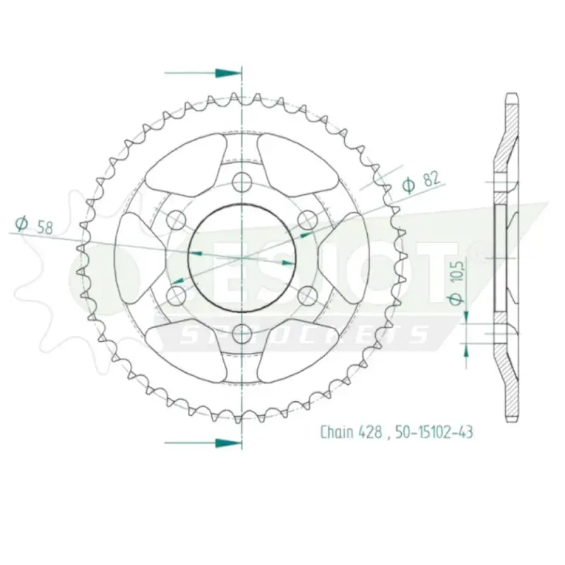 Nouvelle Collection Esjot 50-15102-43 Couronne ESJOT 428 - 43 Dents