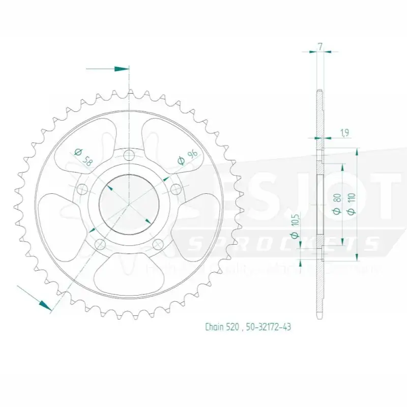 Prix Réduit Esjot 50-32172-43 Couronne Esjot 520 - 43 dents